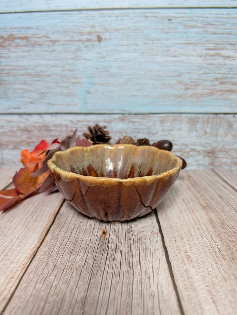 Unmarked Brown Drip Stoneware Glazed Bowl Marked “USA” , Pre-Owned